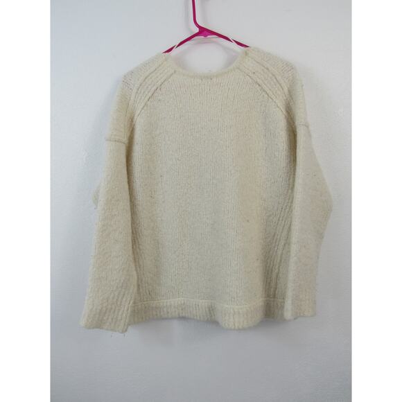 Free People XS Ivory Lofty Boucle Slouchy V-Neck Pullover Alpaca Blend Sweater - Picture 7 of 7